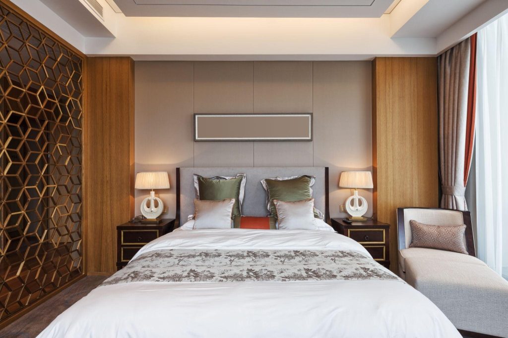 Elegant wood cnc cutting design adding warmth and luxury to a modern bedroom 