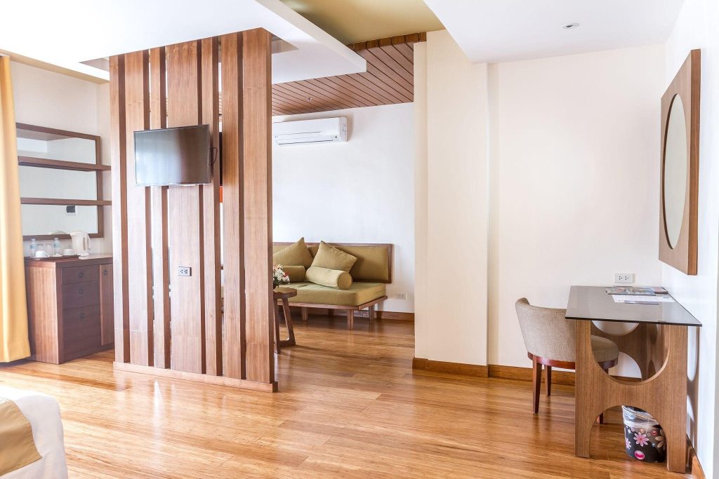 Elegant wood cnc cutting design used as a room divider in a modern home interior