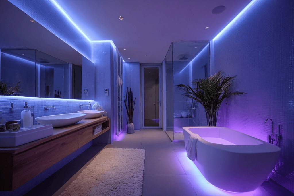 Luxury latest profile light design illuminating a modern bathroom with ambient glow
