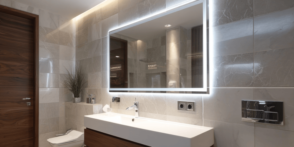 Elegant wall profile light design enhancing a modern luxury bathroom interior