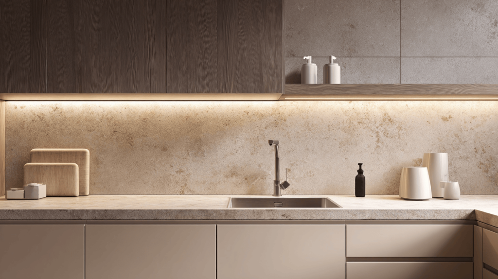 Modern wall profile light design brightening a stylish minimalist kitchen interior