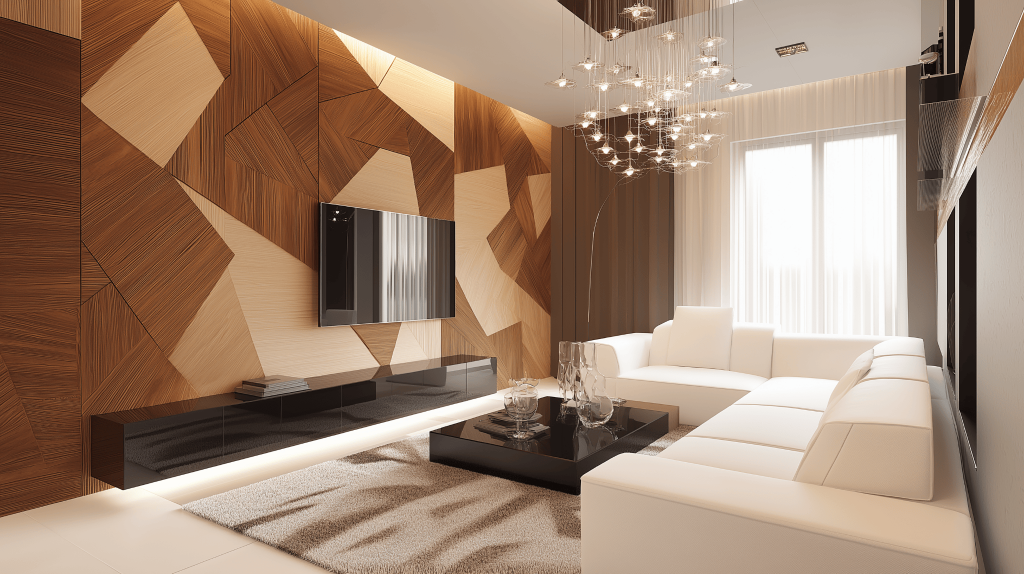 Striking modern tv wall panel design with bold wood textures and clean lines