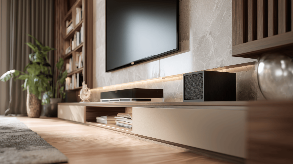 Stylish led tv panel design for bedroom with marble finish and soft strip lighting