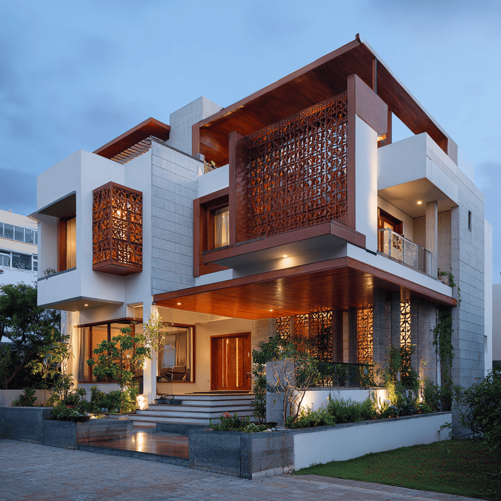 Stunning contemporary simple house design exterior with modern lines and warm accents