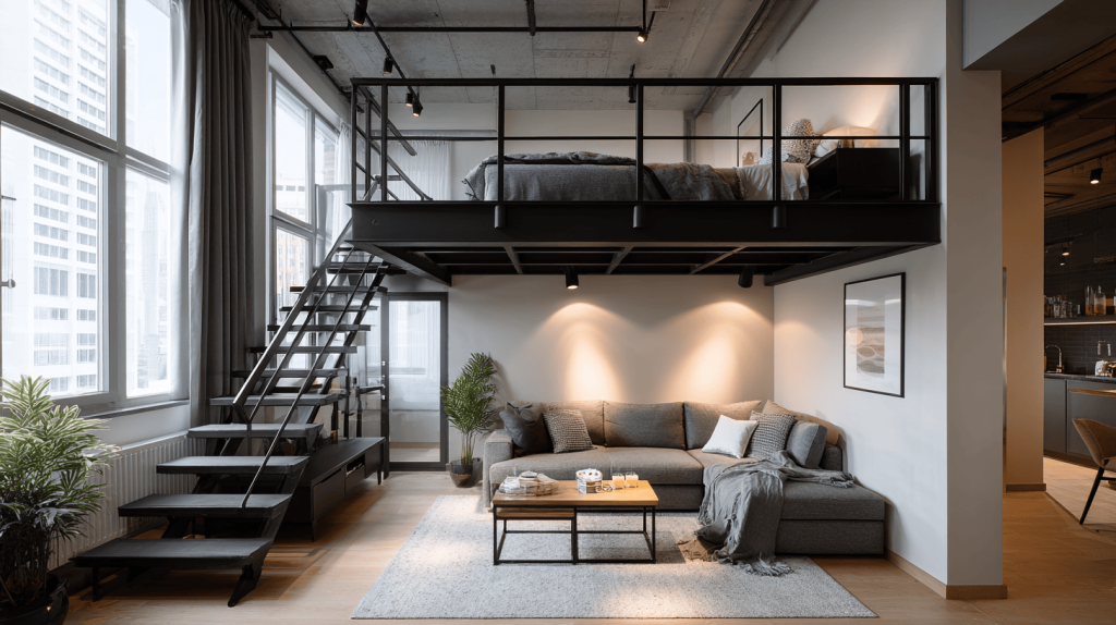 Stylish contemporary simple house design loft with cozy living and modern decor