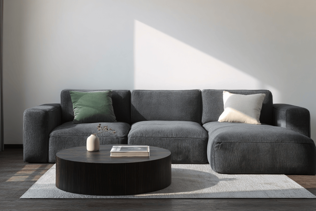 Elegant l shape modern sofa design enhancing a cozy and minimal living room space