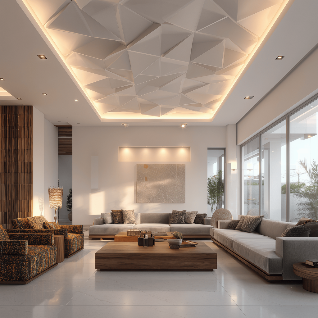 Modern pop false ceiling design enhancing a bright and stylish contemporary hall
