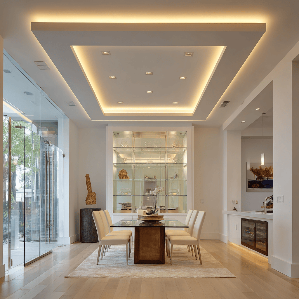Elegant modern pop false ceiling design illuminating a stylish dining room 