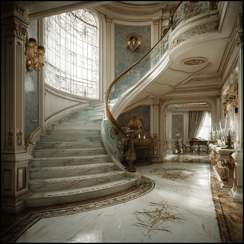 Elegant luxury marble stairs design showcasing a grand classical interior