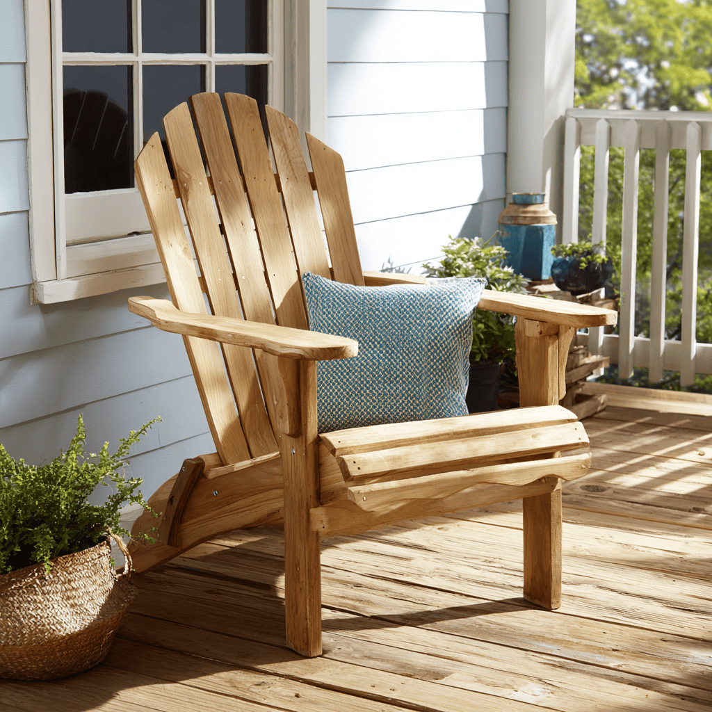 Easy wooden chair design for outdoor patio with a cozy summer vibe
