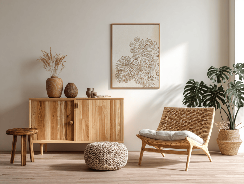 Stylish wooden chair design adding warmth and elegance to a modern minimal interior