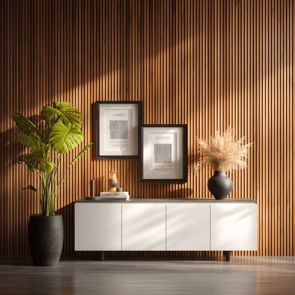 Stylish modern wood wall design with vertical slats for a warm contemporary look