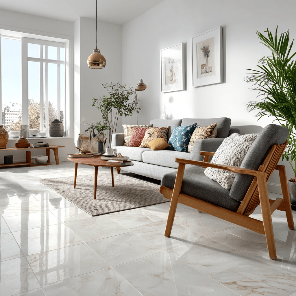 Stylish new tiles design for hall creating a bright and refreshing modern living space
