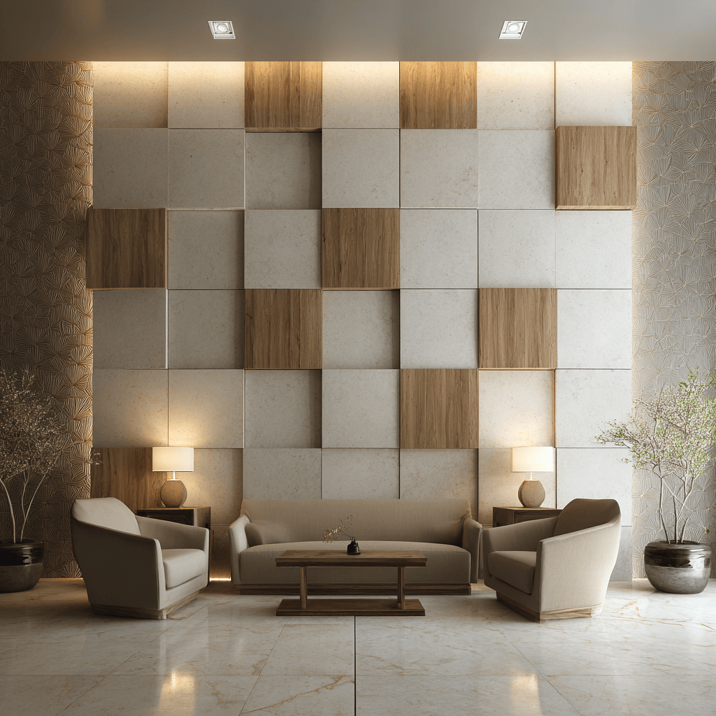 Elegant 3d tiles design for hall adding depth and sophistication to modern interiors