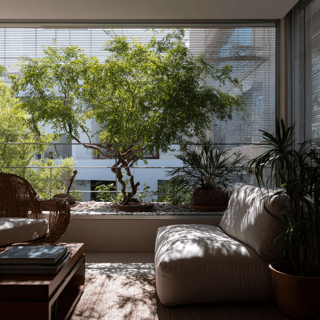 Relaxing easy balcony decoration ideas with indoor plants and cozy natural light