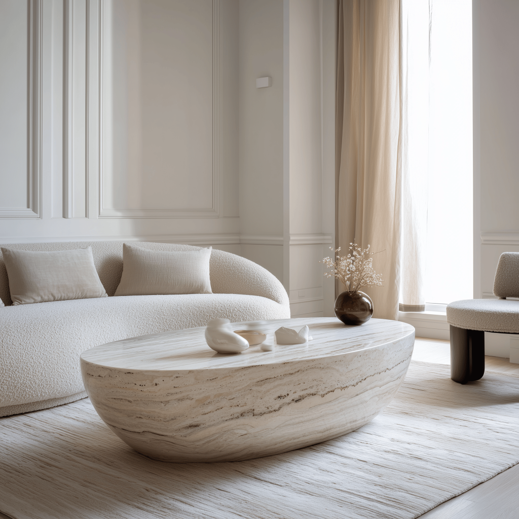 Elegant marble teapoy design adding luxury to a minimal modern living room