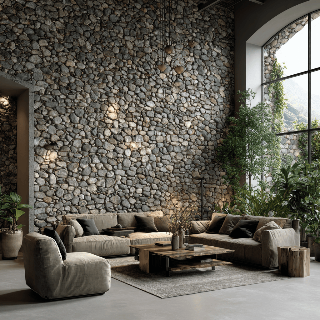 Elegant 3d wall tiles for living room enhancing rustic charm with natural stone texture