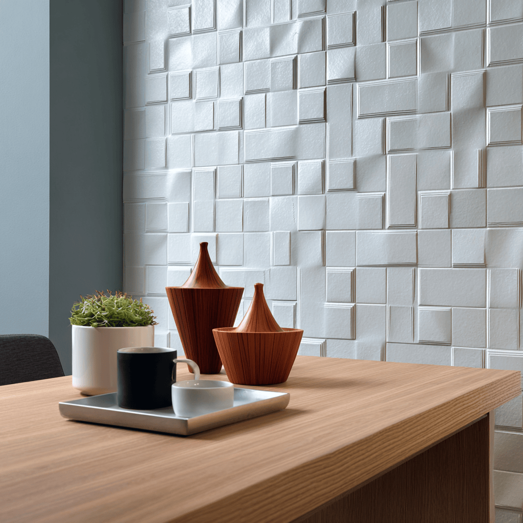 Elegant white 3d wall tiles enhancing modern interior with subtle geometric texture