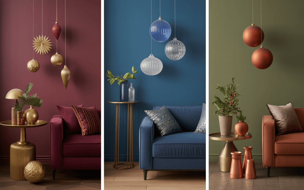 Modern christmas home decor ideas with stylish ornaments and cozy color themes