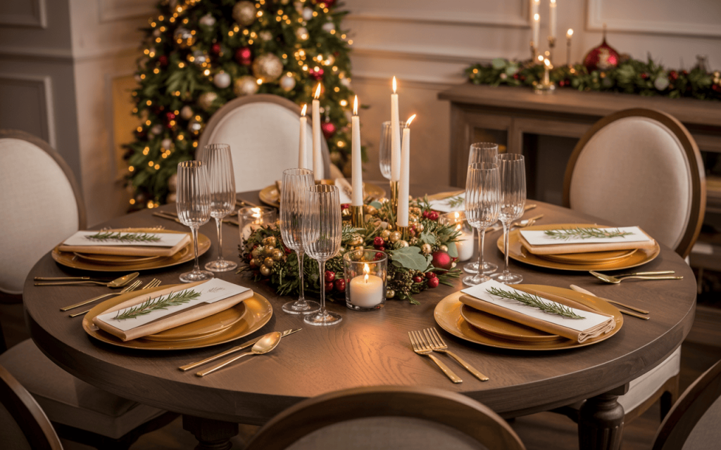 Elegant christmas decor tips for a cozy candlelit festive dining table setup