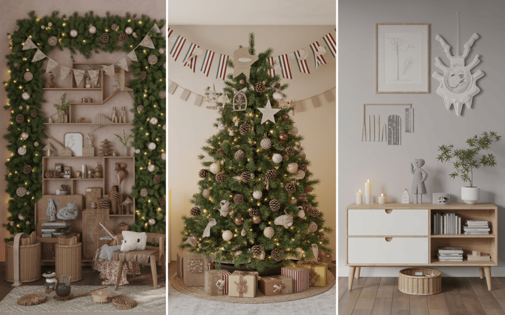 Warm simple Christmas home decor tips for natural, minimal festive interiors