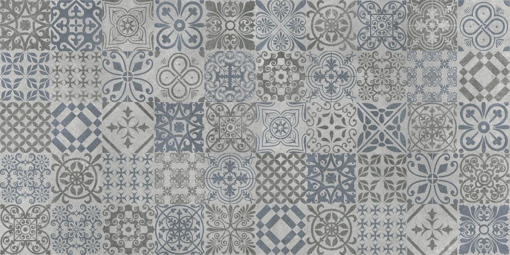 Bedroom wall tiles design with elegant patterned grey motifs for modern interiors