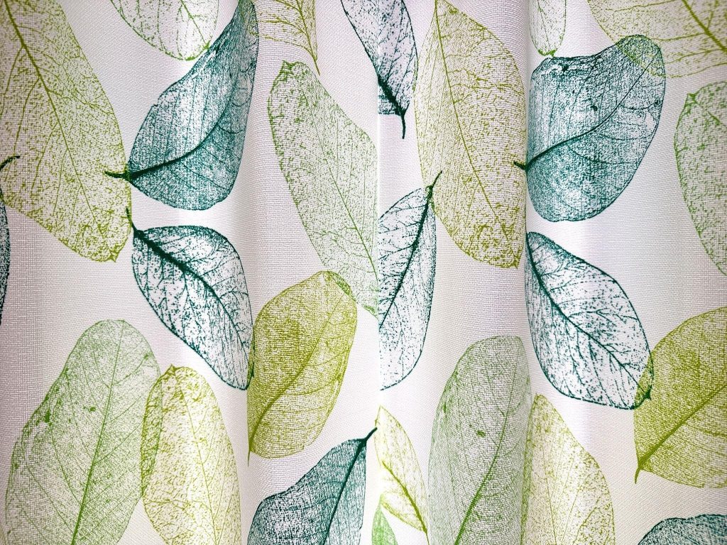 Contemporary bedroom curtain ideas with leaf print fabric for fresh decor