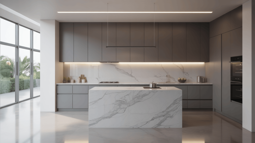 Tall almirah design for kitchen pantry storage with olive green cabinetry