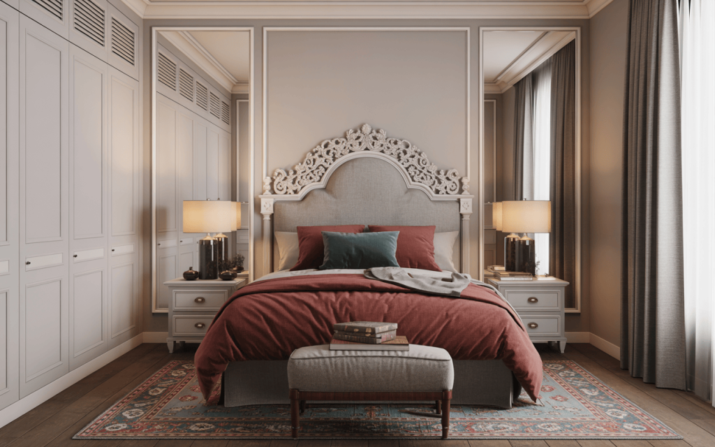 Elegant traditional bedroom interior with classic decor elements