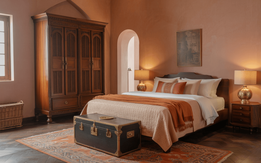 Traditional bedroom design ideas showcasing chandelier lighting in a serene setting