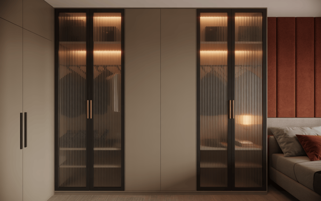 Small master bedroom cupboard ideas with Murphy bed integration