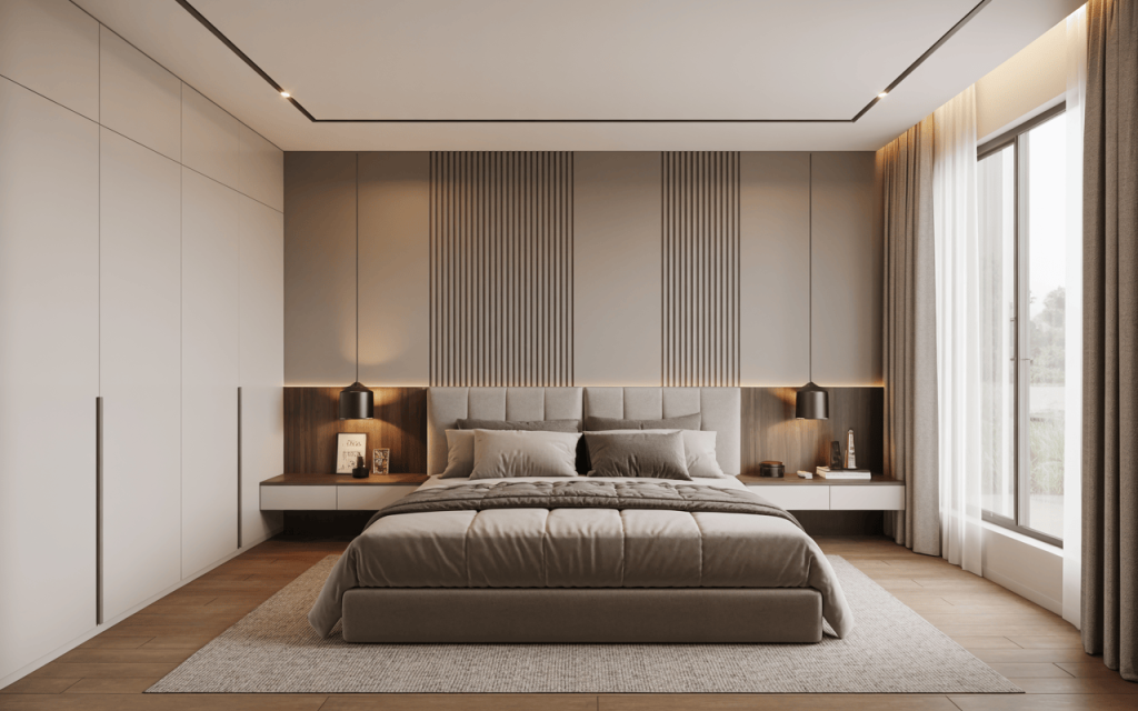 Modern bedroom pvc ceiling design with sleek recessed lighting