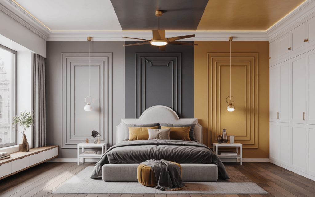 Simple bedroom pvc ceiling design uses clean vertical lines and soft light