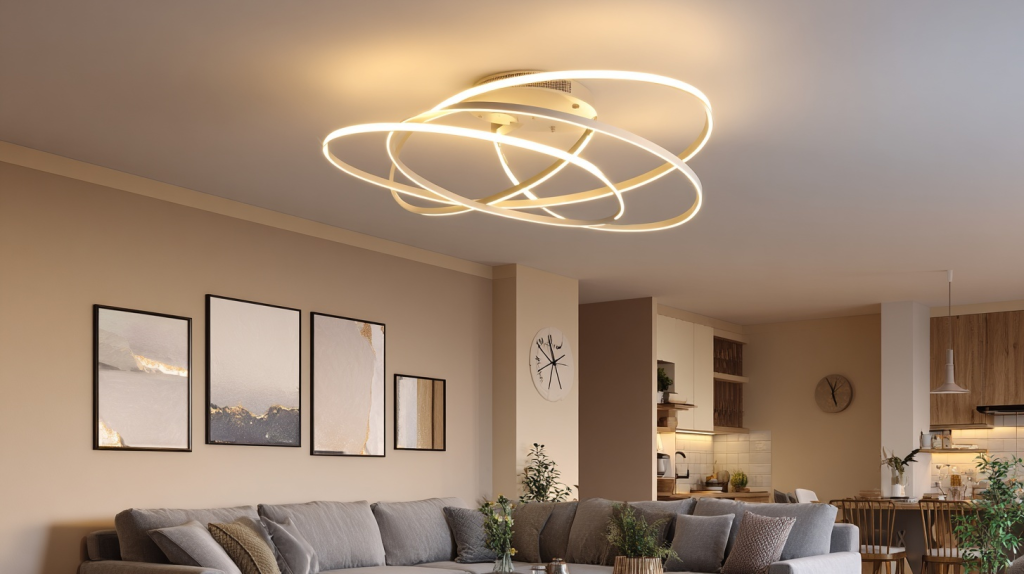 Stylish latest ceiling light design with sculptural LED rings for a modern living area