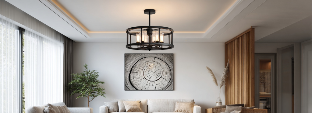 Elegant ceiling light design for living room with modern chandelier and warm ambient glow