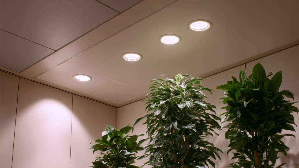 Stylish modern ceiling light design with recessed spotlights and clean false ceiling