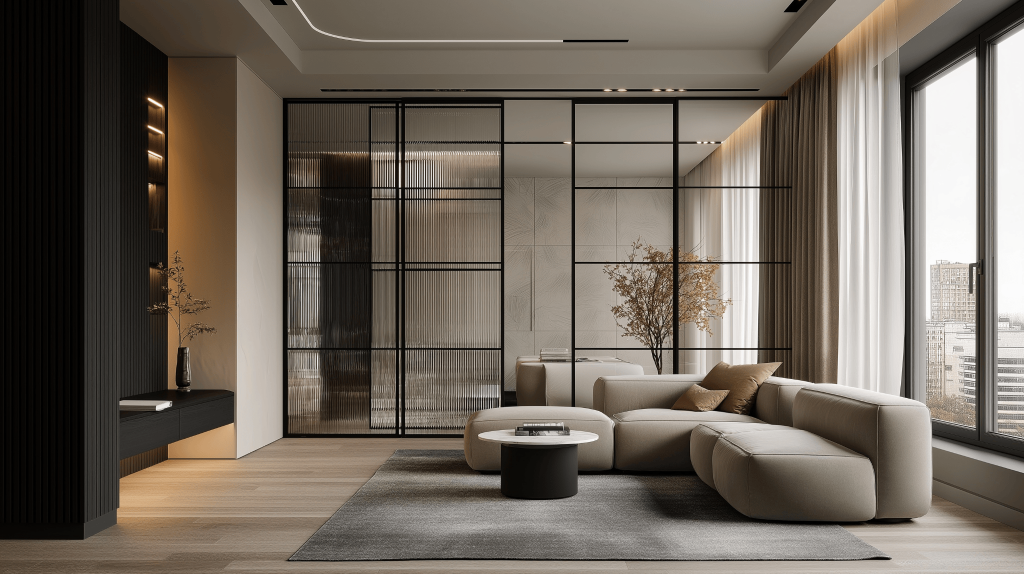 Stylish modern hall partition designs with glass panels for a luxurious living space