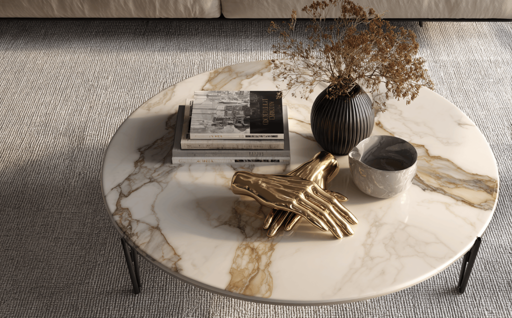 Stylish round tea table design with marble top and elegant modern living room decor