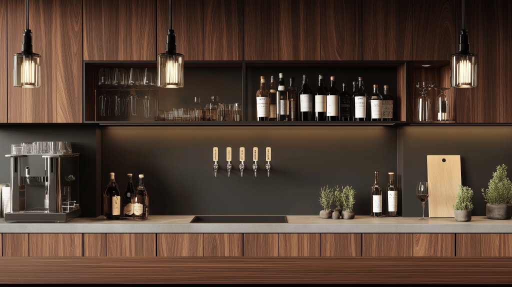 Stylish luxury kitchen trends with dark wood cabinetry and ambient lighting