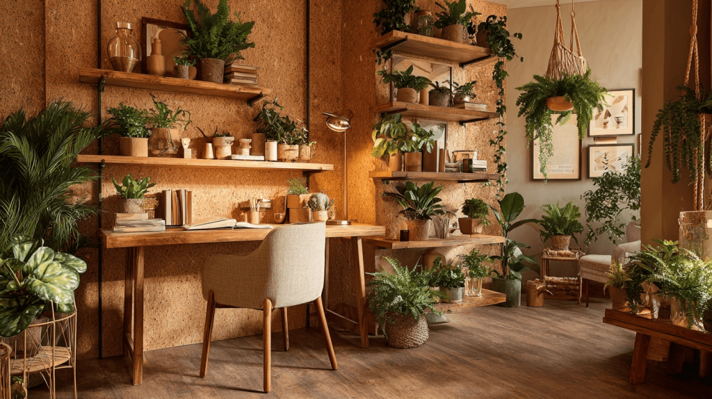Natural latest interior design trends with earthy tones and indoor green plants