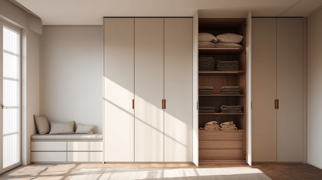 Elegant space-saving wardrobe trends with minimalist built-in storage design