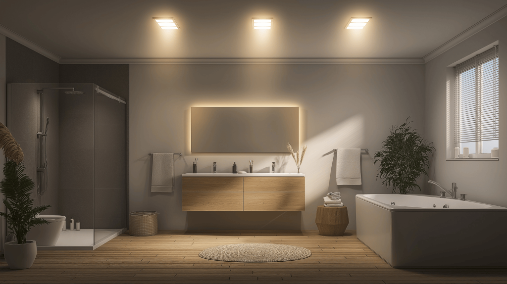 Cozy spa-like bathroom trends with warm lighting and wooden modern interiors