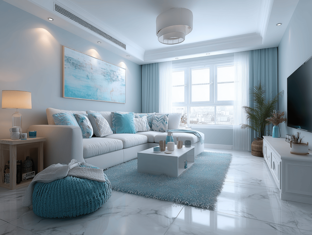 Refreshing latest home colour trends 2026 with sky blue tones and bright coastal style