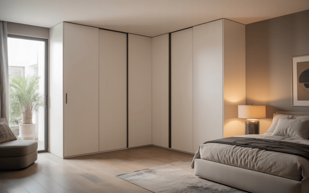 Elegant l shaped sliding wardrobe designs enhancing bedroom space and modern style