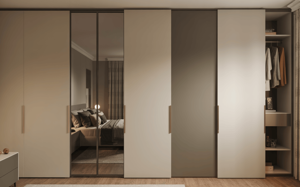 Elegant modern sliding wardrobe design with mirror doors for stylish bedroom look
