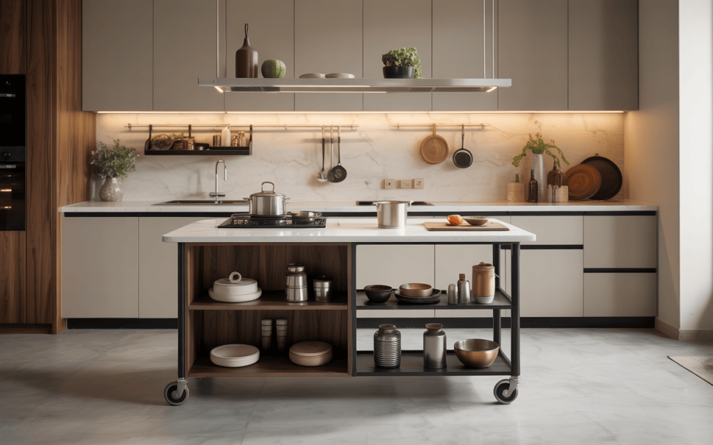 Elegant modern small kitchen trolley design enhancing minimalist cooking space