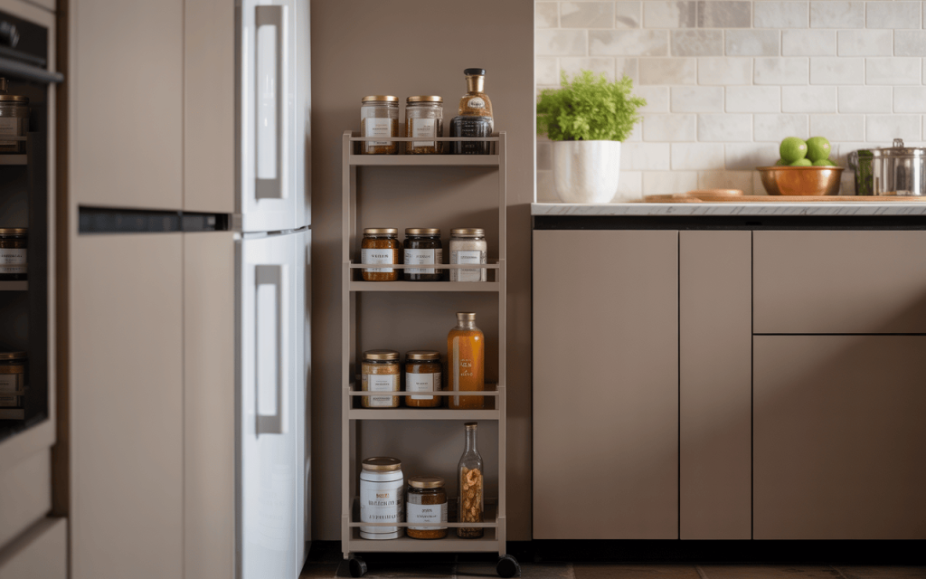 Compact small kitchen trolley design for organizing jars in modern kitchen space