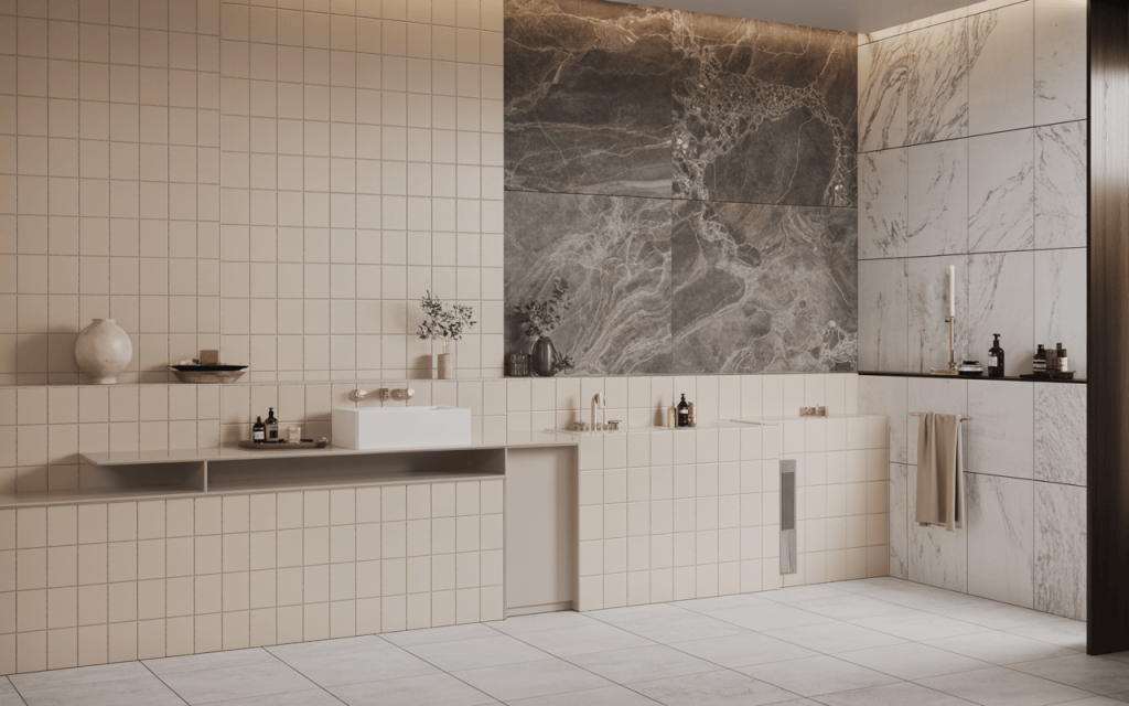 Elegant best bathroom wall tiles design with beige and marble textures for a luxury look