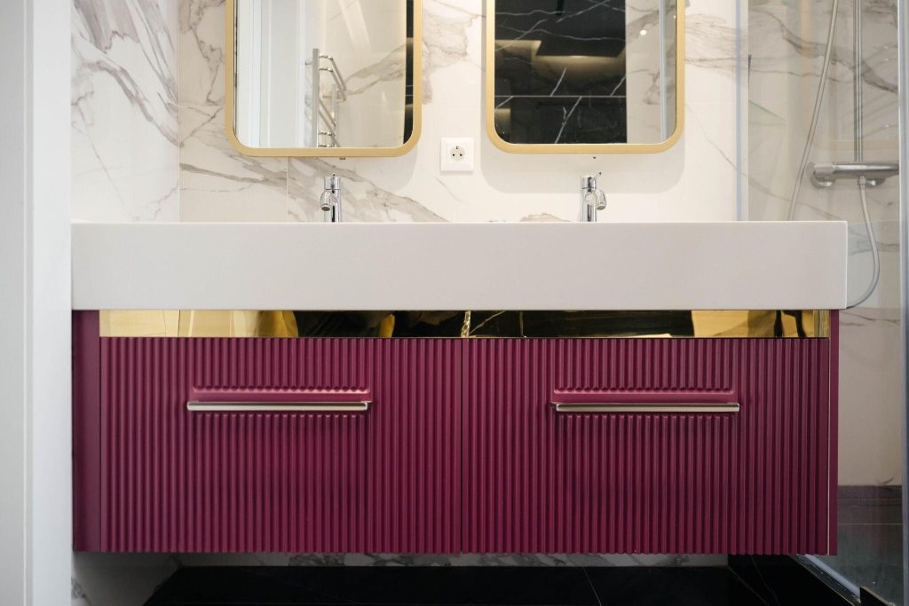 Luxury modern bathroom tile trends showcasing marble wall tiles and designer vanity unit