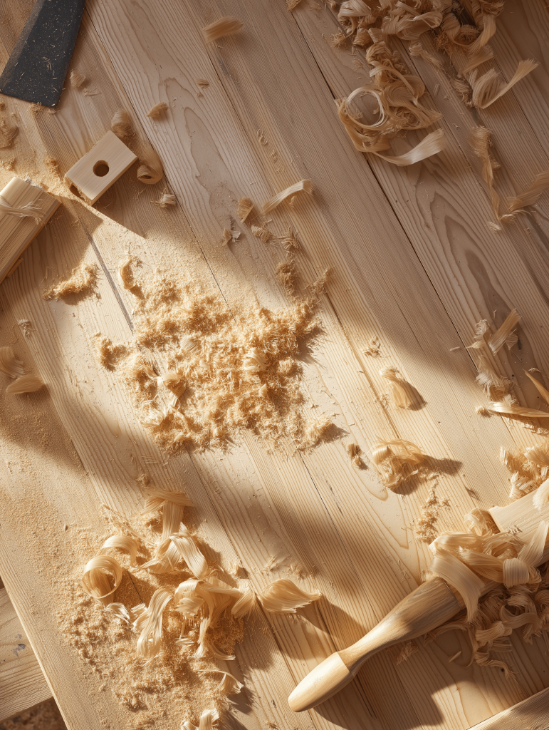 Carpenter cutting wood with visible sawdust, illustrating labor involved in home interior design projects using plywood